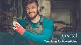  Presentation with car brake - PPT layouts having manual working syatem - mechanic checking car brake system background and a ocean colored foreground