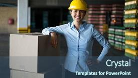  Presentation with factory - Beautiful presentation featuring manufacture cardboard - portrait of smiling female factory backdrop and a  colored foreground