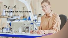  Presentation with apparel industry - PPT theme featuring manufacture-of-wearing-apparel background and a soft green colored foreground