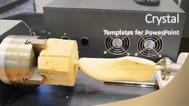  Presentation with amputation prosthesis - Audience pleasing slides consisting of manufacture of wooden prosthesis isolated backdrop and a dark gray colored foreground