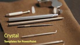  Presentation with manufacturing - Theme consisting of jewelry manufacturing - jeweler's tools on table background and a tawny brown colored foreground