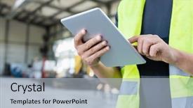  Presentation with digital industry - Audience pleasing PPT theme consisting of manufacturing andtechnology - midsection of manual worker using backdrop and a  colored foreground