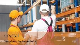  Presentation with german shepherd two young puppys - Amazing slides having manufacturing employee - two young workers man backdrop and a  colored foreground