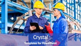  Presentation with metal production - Cool new slide deck with manufacturing employee - worker and welder in metal backdrop and a  colored foreground