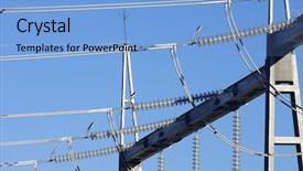  Presentation with transformer power - PPT theme featuring manufacturing energy efficiency - detail of a power transformer background and a light blue colored foreground