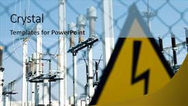  Presentation with energy efficiency - Audience pleasing slides consisting of manufacturing energy efficiency - high voltage warning sign backdrop and a light blue colored foreground