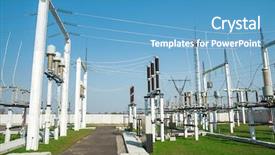  Presentation with high voltage - PPT layouts with manufacturing energy efficiency - part of high-voltage substation background and a teal colored foreground