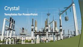  Presentation with switches - Colorful slide deck enhanced with manufacturing energy efficiency - part of high-voltage substation backdrop and a teal colored foreground