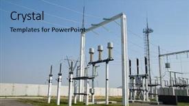  Presentation with high voltage - Cool new PPT theme with manufacturing energy efficiency - part of high-voltage substation backdrop and a teal colored foreground