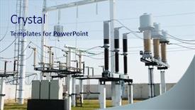  Presentation with switches - Beautiful presentation theme featuring manufacturing energy efficiency - part of high-voltage substation backdrop and a light blue colored foreground