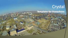  Presentation with oil refinery - PPT theme having manufacturing facility - cityscape with oil refinery background and a teal colored foreground