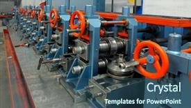  Presentation with industrial machine - Presentation theme featuring manufacturing facility - industrial machine background and a ocean colored foreground