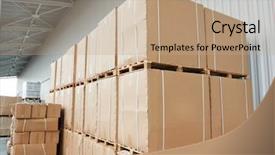  Presentation with warehouse - Cool new presentation with manufacturing facility - warehouse cardboard boxes stockpile arrangement backdrop and a coral colored foreground