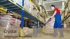  Presentation with pallet - Beautiful theme featuring manufacturing facility - worker with fork pallet truck backdrop and a coral colored foreground