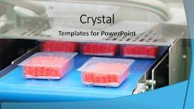  Presentation with plastic containers - Audience pleasing slides consisting of manufacturing food - demonstration of packaging machinery backdrop and a light gray colored foreground