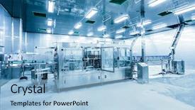  Presentation with manufacturing plant - Slide deck having manufacturing food - drinks production plant in china background and a light blue colored foreground