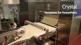  Presentation with bakery - Amazing PPT theme having manufacturing food - image of a bakery conveyor backdrop and a tawny brown colored foreground