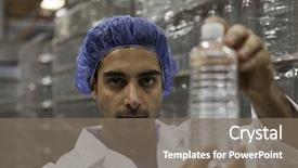  Presentation with holding bucket while water droplet - Slide deck having manufacturing food - portrait of factory worker holding background and a gray colored foreground