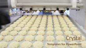  Presentation with production line - Cool new PPT layouts with manufacturing food - production line at bakery backdrop and a soft green colored foreground