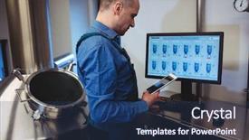  Presentation with digital - Audience pleasing PPT theme consisting of manufacturing food - side view of manufacturer holding backdrop and a ocean colored foreground