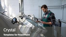  Presentation with vat - PPT theme having manufacturing food - worker using digital tablet while background and a dark gray colored foreground