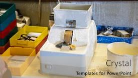  Presentation with manufacturing - Audience pleasing slide deck consisting of manufacturing-glasses-machine-to-wet backdrop and a soft green colored foreground