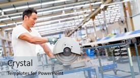  Presentation with manufacturing plant - Slides having manufacturing job - asian worker in production plant background and a  colored foreground