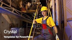  Presentation with factory - Colorful slide deck enhanced with manufacturing job - factory female worker backdrop and a wine colored foreground