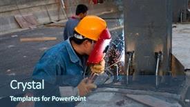  Presentation with manufacturing - Presentation theme with manufacturing job - man working in a house background and a ocean colored foreground