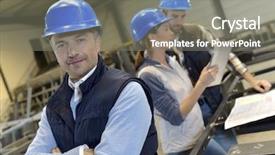  Presentation with automobile factory - Presentation design enhanced with manufacturing job - supervisor in factory with employees background and a gray colored foreground