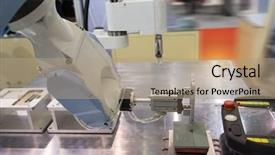  Presentation with artificial intelligence - Audience pleasing presentation theme consisting of manufacturing line - artificial intelligence machine working backdrop and a  colored foreground