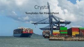  Presentation with import export - PPT theme featuring manufacturing-logistics-cargo-container-ship background and a light blue colored foreground