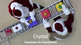  Presentation with production line - Beautiful presentation theme featuring manufacturing money - overhead view of two santa backdrop and a gray colored foreground