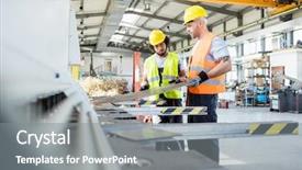  Presentation with sheet industry - Presentation theme with male manual workers examining sheet background and a gray colored foreground