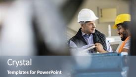  Presentation with industry hazard - Slide deck with people factory - mature male supervisor talking background and a seafoam green colored foreground