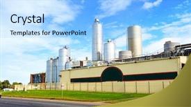  Presentation with manufacturing plant - Theme consisting of manufacturing plant - chemical factory exterior against sky background and a  colored foreground