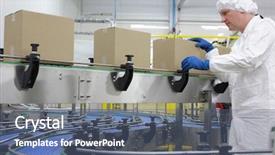  Presentation with blue line - Presentation theme having manufacturing process - caucasian man worker in white background and a ocean colored foreground