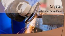  Presentation with craftsman - Amazing PPT theme having manufacturing process - craftsman sawing metal with disk backdrop and a coral colored foreground