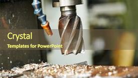  Presentation with lubricant - Slide deck with manufacturing process - drilling hole or boring detail background and a tawny brown colored foreground