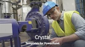  Presentation with manufacturing plant - Colorful PPT theme enhanced with manufacturing process - industrial technician connected with tablet backdrop and a dark gray colored foreground