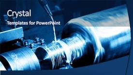  Presentation with manufacturing industry - Amazing PPT theme having manufacturing process - industrial turning machine at work backdrop and a navy blue colored foreground