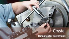  Presentation with equipment - Slide deck consisting of manufacturing process - installing equipment with metal detail background and a tawny brown colored foreground