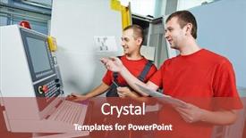  Presentation with factory workers - Beautiful presentation design featuring manufacturing process - manufacture technician workers with discussing backdrop and a red colored foreground