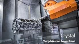  Presentation with cnc cutting machine - Beautiful slide deck featuring manufacturing process - metalworking cnc milling machine cutting backdrop and a dark gray colored foreground