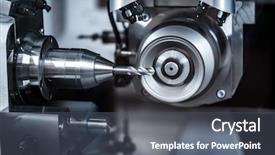  Presentation with metalworking cnc - Cool new PPT theme with manufacturing process - metalworking cnc milling machine cutting backdrop and a dark gray colored foreground
