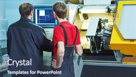  Presentation with industrial workers - Amazing presentation design having manufacturing process - two industrial workers at cnc backdrop and a tawny brown colored foreground