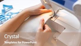  Presentation with manufacturing process - Beautiful PPT layouts featuring manufacturing process - woman sews fabric on machine backdrop and a coral colored foreground