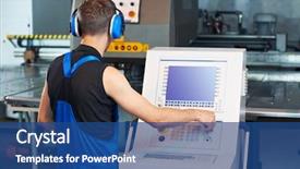  Presentation with press tool - PPT layouts consisting of manufacturing process - worker at workshop operating punch background and a ocean colored foreground