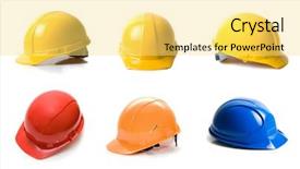  Presentation with set of different dental tools - Audience pleasing theme consisting of manufacturing safety - different color helmets set isolated backdrop and a yellow colored foreground