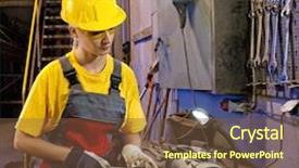  Presentation with manufacturing safety - Cool new presentation theme with manufacturing safety - factory female worker sharpening tools backdrop and a tawny brown colored foreground